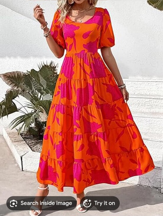 Amazon Essentials Dresses & Skirts - New.Bright Orange & Pink Floral Maxi Dress - Women.Pit To Pit 17".